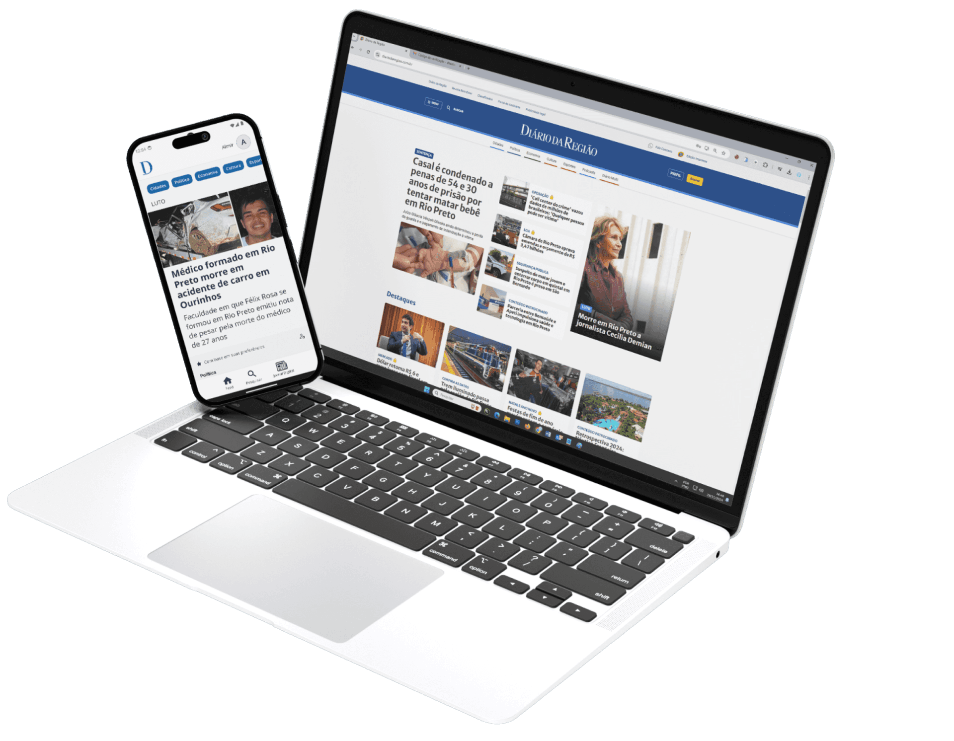 Imagem de um notebook e um celular no site do Diário da Região